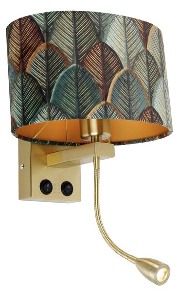 Lampada da parete in ottone con paralume ovale in velluto, motivo a foglie, 25 cm - Brescia Combi