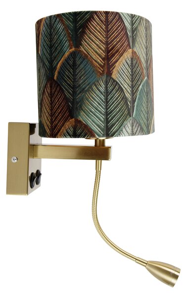 Lampada da parete in ottone con paralume ovale in velluto, motivo a foglie, 25 cm - Brescia Combi