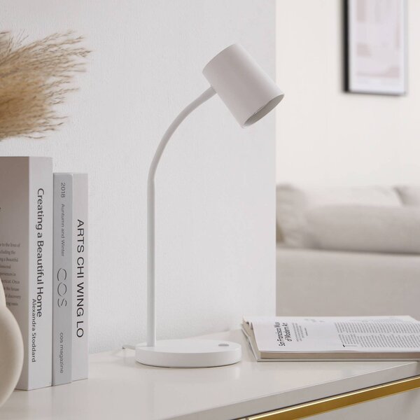 Lampada da scrivania Radka Lindby, Bianco / Opale, Studio / Ufficio, Plastica, Moderno, Lampada da tavolo