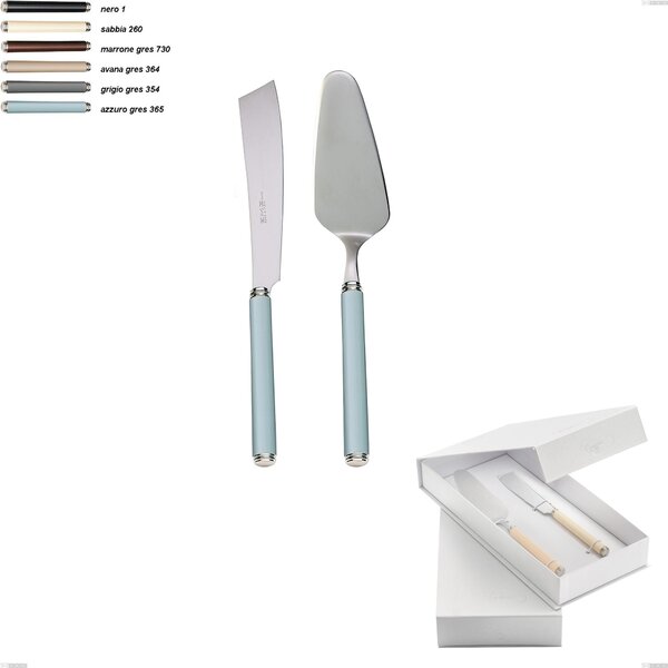 Confezione a libro 2 pezzi,paletta pi� coltello dolce da servizio linea gres, acciaio 18/10 aisi 304 manici in acrilico