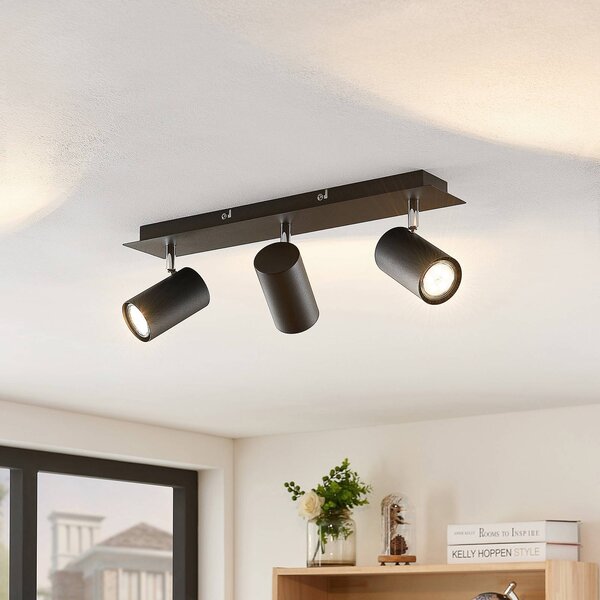 Lindby Faretto da soffitto Joffrey, 49 cm, nero, a 3 luci, GU10 Joffrey Lindby, dimmerabile, Nero, Soggiorno / Sala da pranzo, Metallo, Moderno, Faretto
