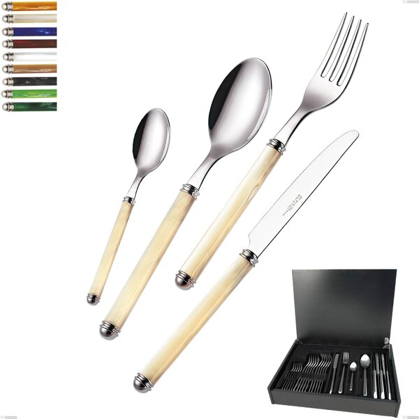 Servizio di posate 24 pezzi in astuccio di legno Linea Perlato, Acciaio inox 18/10 (AISI304)