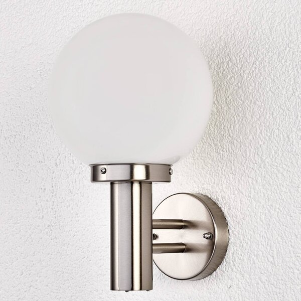 Lindby applique da esterno Nada, acciaio inox, vetro, altezza 32 cm, E27 Nada, Alluminio / Grigio / Zincato, Acciaio Inox, Moderno