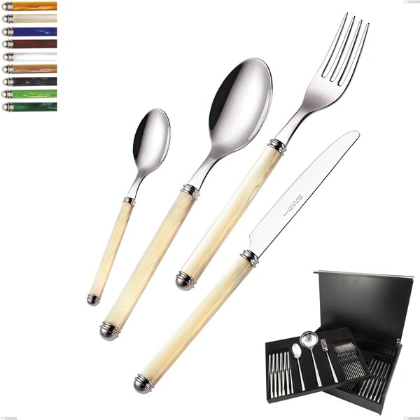 Servizio di posate 75 pezzi in astuccio di legno Linea Perlato, Acciaio inox 18/10 (AISI304)