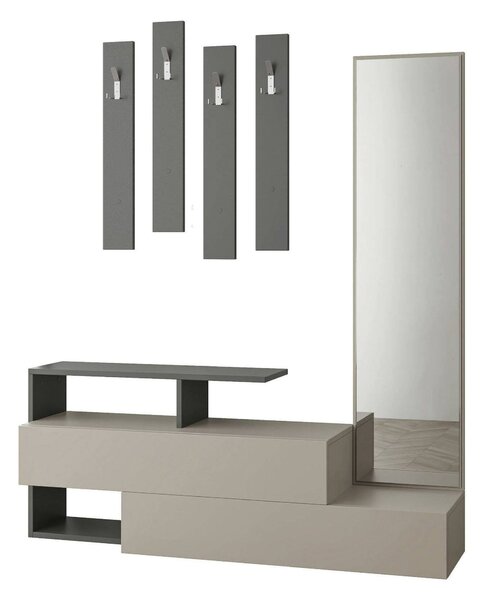Mobile per ingresso sospeso con specchio 2 ante tortora e antracite 137x54h cm - Ascari