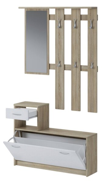 Mobile per ingresso sospeso con scarpiera bianco e rovere 100x190h cm - Garolfo