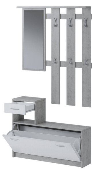 Mobile ingresso sospeso con scarpiera bianco e cemento 100x190h cm - Garolfo