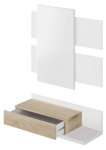 Mobile da ingresso sospeso con cassetto bianco lucido e noce 75x90h cm - Anro