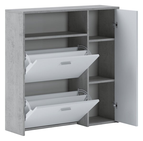 Mobile da Ingresso Grigio Cemento Bianco 04-mag Paia 3 Ripiani 91.5x26.6x94h cm, 3 Ante - Scultore