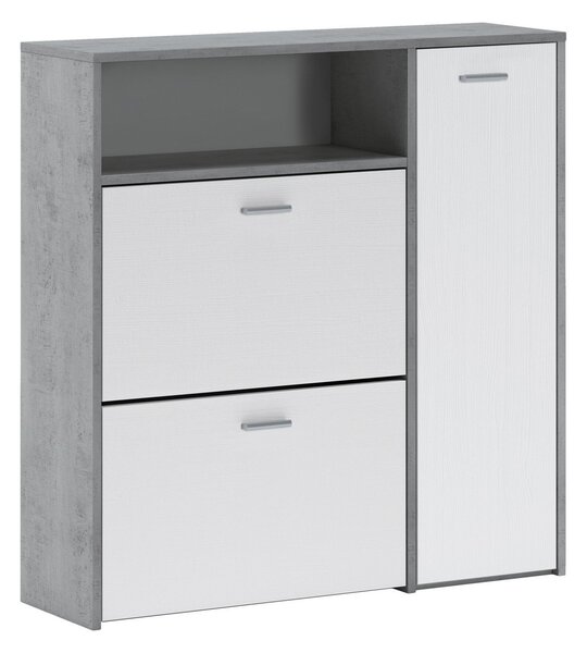Mobile da Ingresso Grigio Cemento Bianco 04-mag Paia 3 Ripiani 91.5x26.6x94h cm, 3 Ante - Scultore