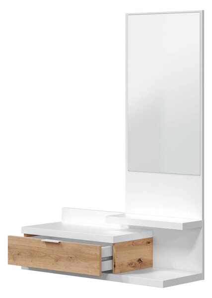 Mobile ingresso sospeso con cassetto bianco e rovere nodi 81x116h cm - Adina