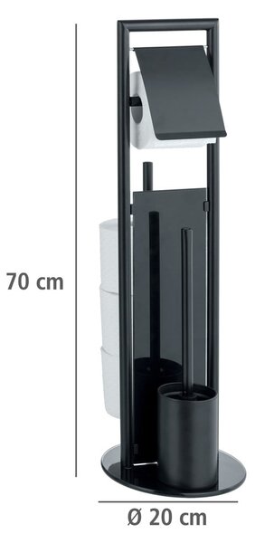 Porta carta igienica nero opaco in acciaio inox con supporto con spazzola Ravina – Wenko