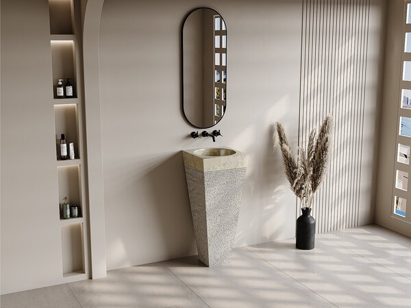 Lavabo con piedistallo in marmo Colore Panna L40 x P40 x H90 cm - STORTA