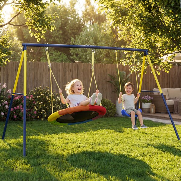 Struttura per Altalena da Giardino 260x160x178 cm con 4 Ganci in Acciaio Blu