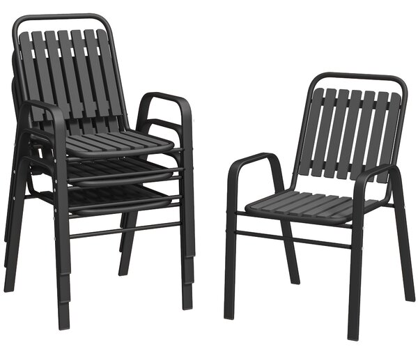 Set 4 Sedie da Giardino 56x66x91 cm Impilabili in Acciaio e PP Nero