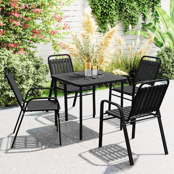 Set 4 Sedie da Giardino 56x66x91 cm Impilabili in Acciaio e PP Nero