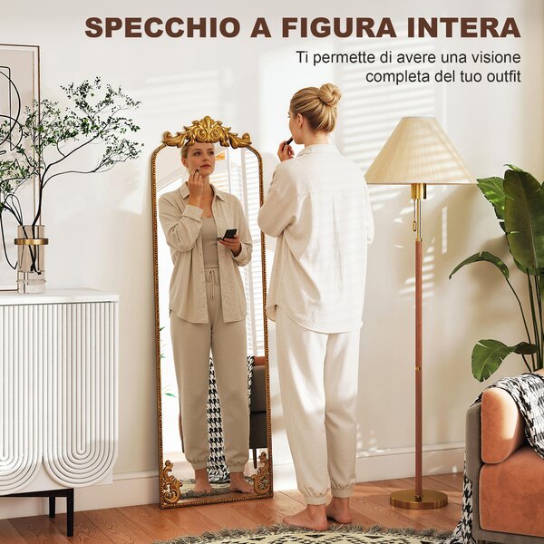 HOMCOM Specchio da Terra a Figura Intera Stile Barocco 50x160 cm Oro | Aosom Italy