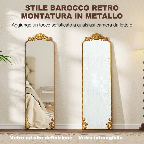 HOMCOM Specchio da Terra a Figura Intera Stile Barocco 50x160 cm Oro | Aosom Italy