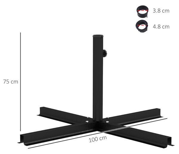 Outsunny Base per Ombrellone a Croce in Acciaio con Vite Laterale, 100x100x75 cm, Nero
