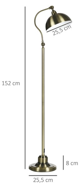 HOMCOM Lampada da Terra Salotto Vintage con Paralume Regolabile, ruotando e Interruttore a Pedale, 42 x 25,5 x 152 cm, tono ottone | Aosom Italy