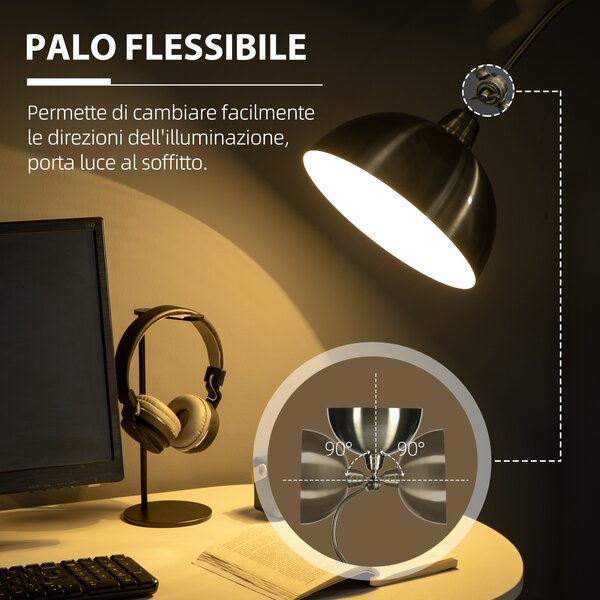 HOMCOM Lampada da Terra Salotto Vintage con Paralume Regolabile, ruotando e Interruttore a Pedale, 42 x 25,5 x 152 cm, tono ottone | Aosom Italy