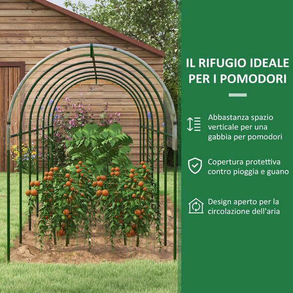 Outsunny Serra da giardino a pomodori 7 archi in acciaio, copertura traslucida in plastica, 6 x 1,23 x 1,71 m, verde | Aosom Italy