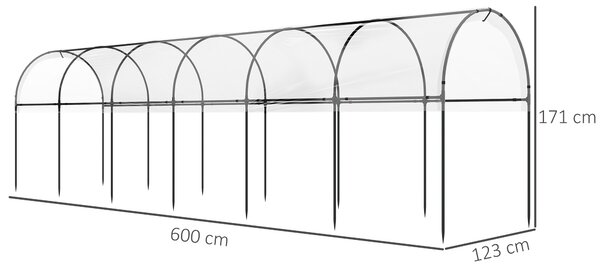 Outsunny Serra da giardino a pomodori 7 archi in acciaio, copertura traslucida in plastica, 6 x 1,23 x 1,71 m, verde | Aosom Italy