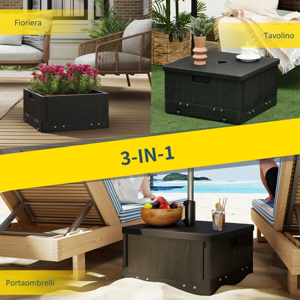 Outsunny Base per Ombrellone 3-in-1 Riempibile Multiuso Tavolino da Caffè e Fioriera, Nero | Aosom Italy