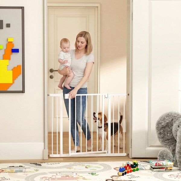PawHut Cancellino di Sicurezza per Bambini e Animali, Chiusura Automatica e Montaggio a Pressione, 76-103x76 cm, Bianco | Aosom Italy