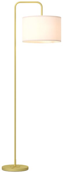 HOMCOM Lampada da Terra Moderna con Paralume in Lino Sintetico Lampada da Lettura per Soggiorno 64x38x163,5 cm Bianco e Dorato | Aosom Italy