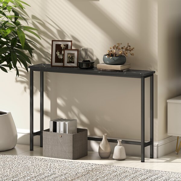 HOMCOM Console Ingresso Stretta con Superficie Effetto Marmo e Telaio in Metallo 100x20x66 cm Nero | Aosom Italy