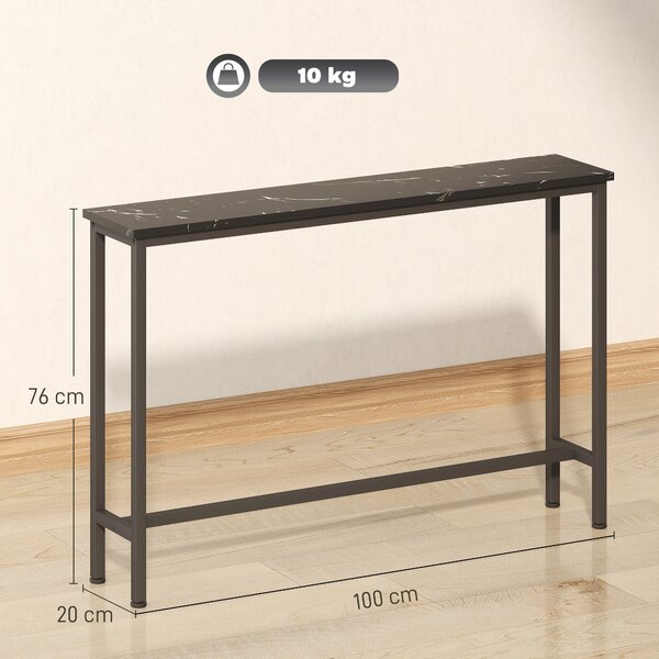 HOMCOM Console Ingresso Stretta con Superficie Effetto Marmo e Telaio in Metallo 100x20x66 cm Nero | Aosom Italy
