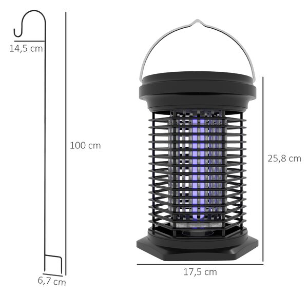 Outsunny Lanterna da giardino appesa con distruzione degli insetti e illuminazione, solare e USB-C - efficace su superfici di 50m², nero | Aosom Italy