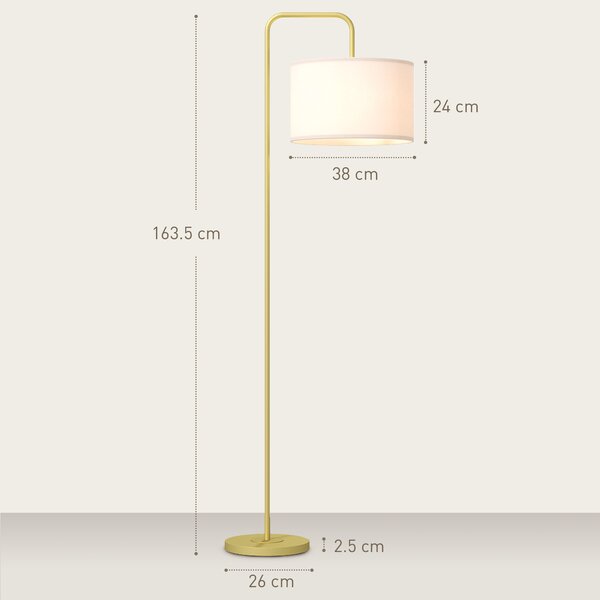 HOMCOM Lampada da Terra Moderna con Paralume in Lino Sintetico Lampada da Lettura per Soggiorno 64x38x163,5 cm Bianco e Dorato | Aosom Italy
