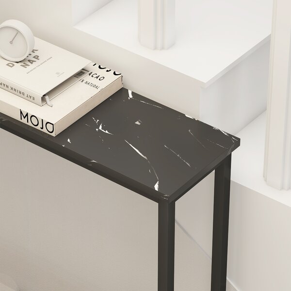 HOMCOM Console Ingresso Stretta con Superficie Effetto Marmo e Telaio in Metallo 100x20x66 cm Nero | Aosom Italy