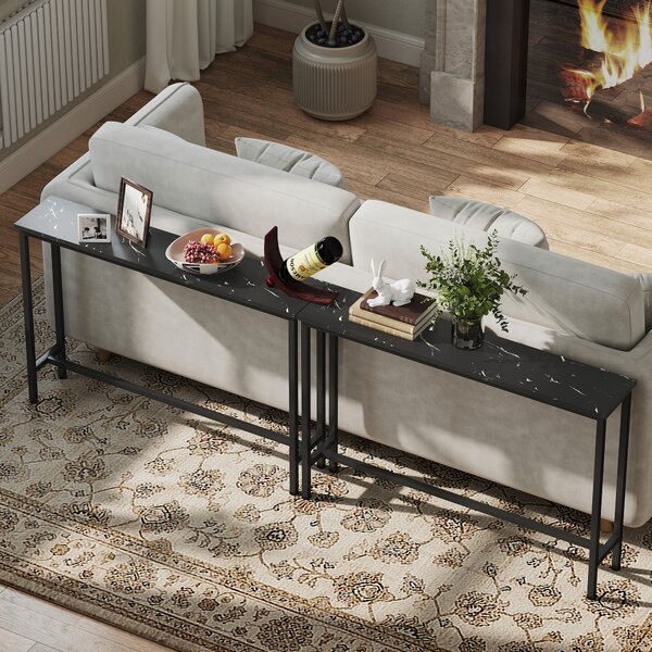 HOMCOM Console Ingresso Stretta con Superficie Effetto Marmo e Telaio in Metallo 100x20x66 cm Nero | Aosom Italy