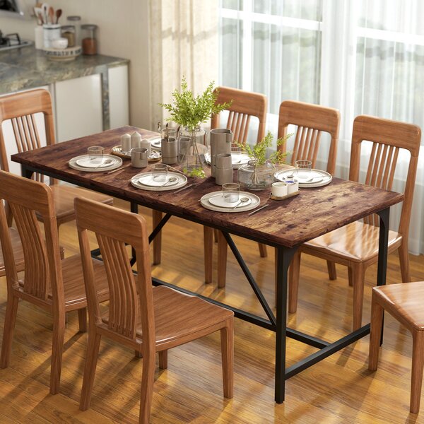 HOMCOM Tavolo da Pranzo Rettangolare per 6-8 Persone Stile Industriale con Gambe di Metallo 180x80x75,5 cm Marrone Rustico | Aosom Italy