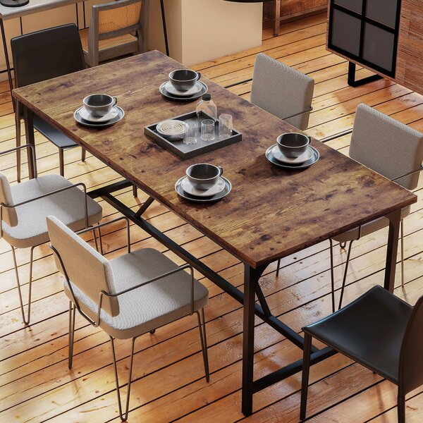 HOMCOM Tavolo da Pranzo Rettangolare per 6-8 Persone Stile Industriale con Gambe di Metallo 180x80x75,5 cm Marrone Rustico | Aosom Italy