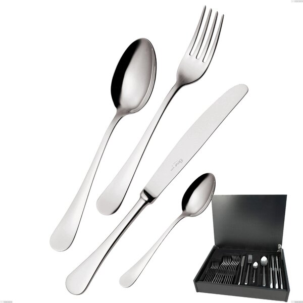 Servizio di posate 24 pezzi in astuccio di legno coltello economico Milano inox 18/10 , Acciaio inox 18/10 (AISI304) lucido a specchio, spessore 2,5 mm