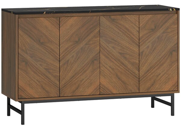 HOMCOM Mobile TV con 4 ante, piano effetto marmo, mensole regolabili, 120x39x76cm, Nocciola | Aosom Italy