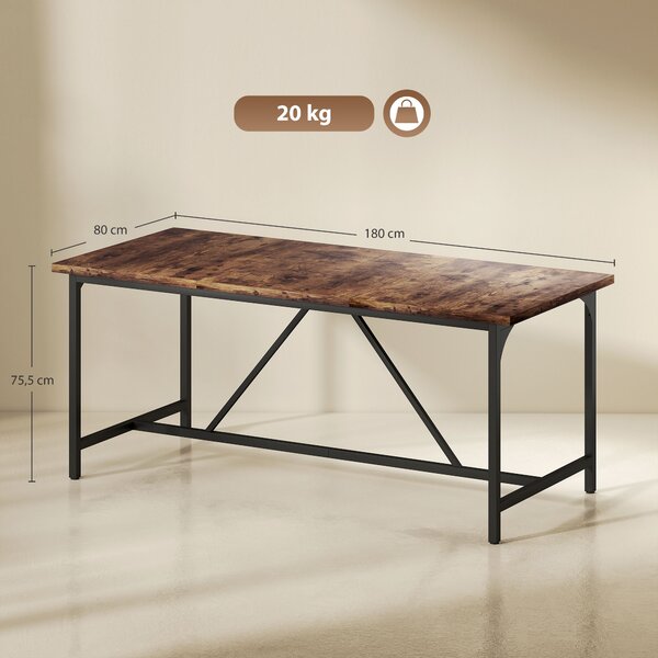 HOMCOM Tavolo da Pranzo Rettangolare per 6-8 Persone Stile Industriale con Gambe di Metallo 180x80x75,5 cm Marrone Rustico | Aosom Italy