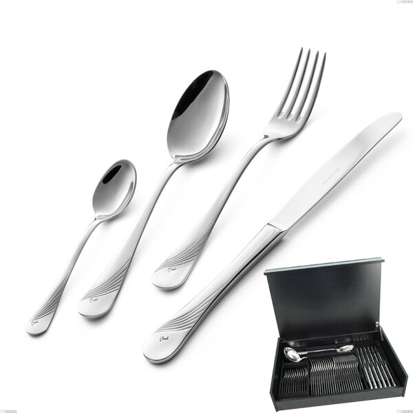 Servizio di posate 51 pezzi in astuccio di legno Milano Inciso , 18/10 (AISI304) acciaio inox Lucido , spessore 2,5 mm
