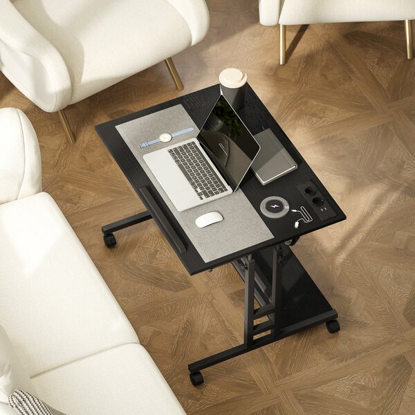 HOMCOM Scrivania con Altezza Regolabile, con Ruote, Prese e Porte USB, 80x60 cm, Nero | Aosom Italy