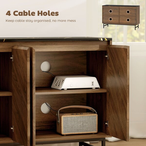 HOMCOM Mobile TV con 4 ante, piano effetto marmo, mensole regolabili, 120x39x76cm, Nocciola | Aosom Italy