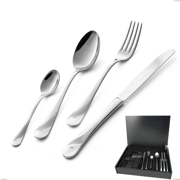Servizio di posate 24 pezzi in astuccio di legno Milano Inciso , 18/10 (AISI304) acciaio inox Lucido , spessore 2,5 mm