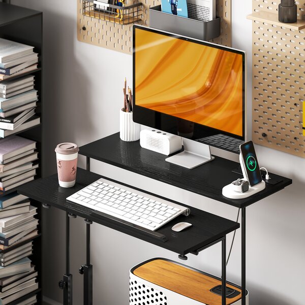 HOMCOM Scrivania con Altezza Regolabile, con Ruote, Prese e Porte USB, 80x60 cm, Nero | Aosom Italy