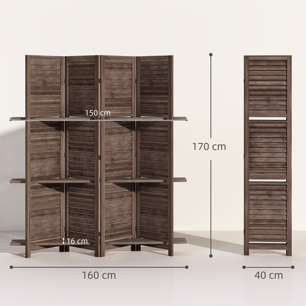 HOMCOM Paravento da interno in legno con 4 pannelli, Pieghevole, 160 x 170 cm, Noce | Aosom Italy