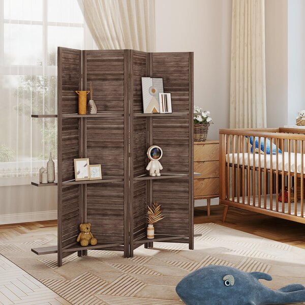 HOMCOM Paravento da interno in legno con 4 pannelli, Pieghevole, 160 x 170 cm, Noce | Aosom Italy