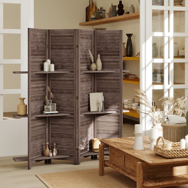 HOMCOM Paravento da interno in legno con 4 pannelli, Pieghevole, 160 x 170 cm, Noce | Aosom Italy
