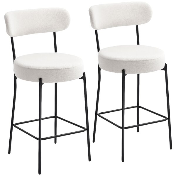 HOMCOM Set di 2 sgabelli da bar in tessuto bouclé con schienale curvo e poggiapiedi, 49x52x95cm, Crema | Aosom Italy